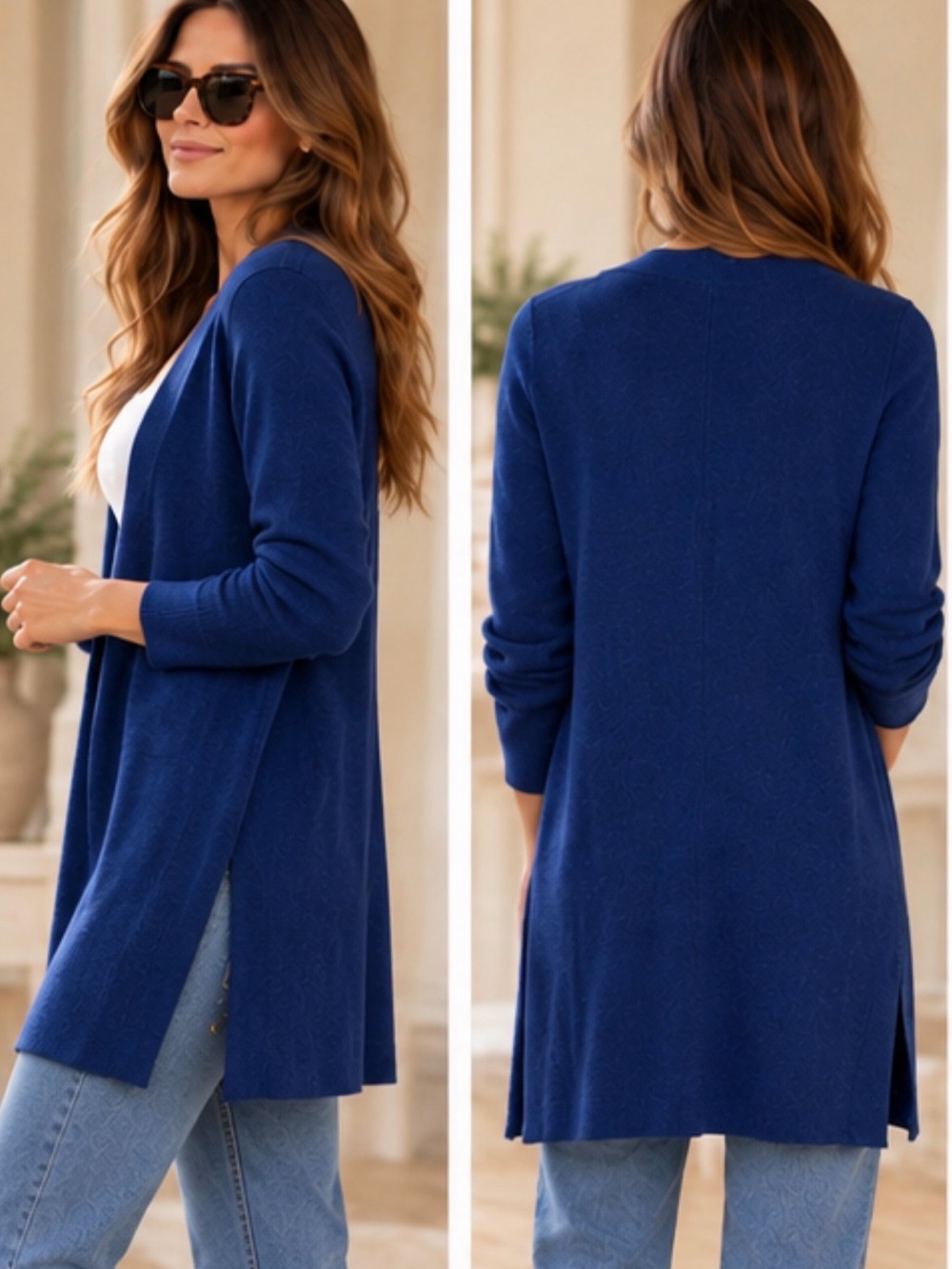 J.McLaughlin 100% Cashmere Long Open Front Cardigan Navy Blue XS